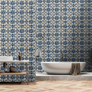 Papier Peint Carrelage italien crème bleue