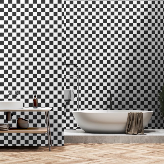 Papier Peint Carrelage noir et blanc (Salle de bain)