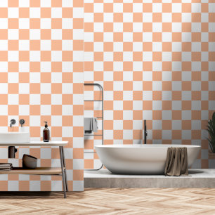Papier Peint Carrés à carreaux géométriques rétro pêche et blan