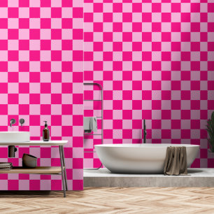 Papier Peint Carrés à carreaux rose chaud clair géométrique rét