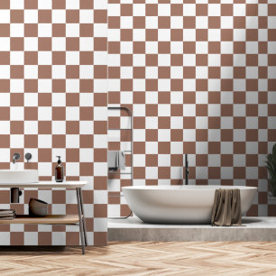 Papier Peint Carrés à damier marron moka blanc géométrique rétr