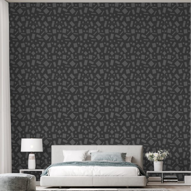 Papier Peint Carrés Et Rectangles Gray De Charbon (Chambre à coucher)