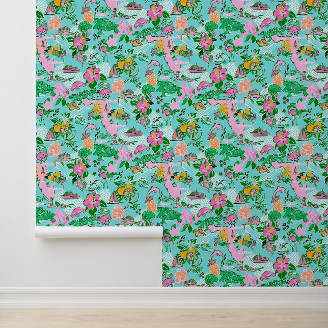 Papier Peint Carte Floride Preppy Palm Beach Motif Imprimer (Application)