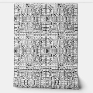 Papier Peint Cartes de circuits en noir, blanc et argent