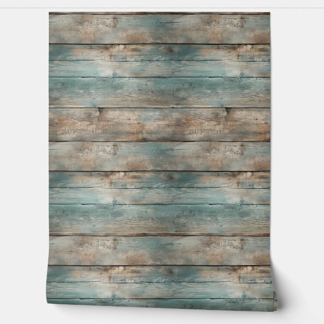 Papier Peint Cartes de clôture en bois bleu rustique (Déroulement)