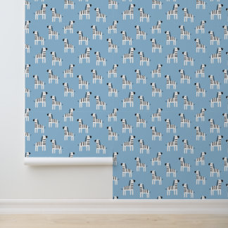 Papier Peint Cartoon Zebra avec Arrière - plan Bleu pour enfant