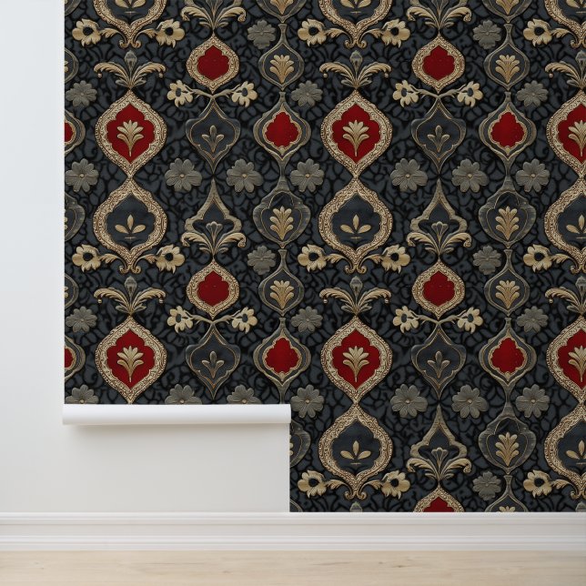 Papier Peint Casino Jeux de jeu Rouge & Noir Damask Royal (Application)