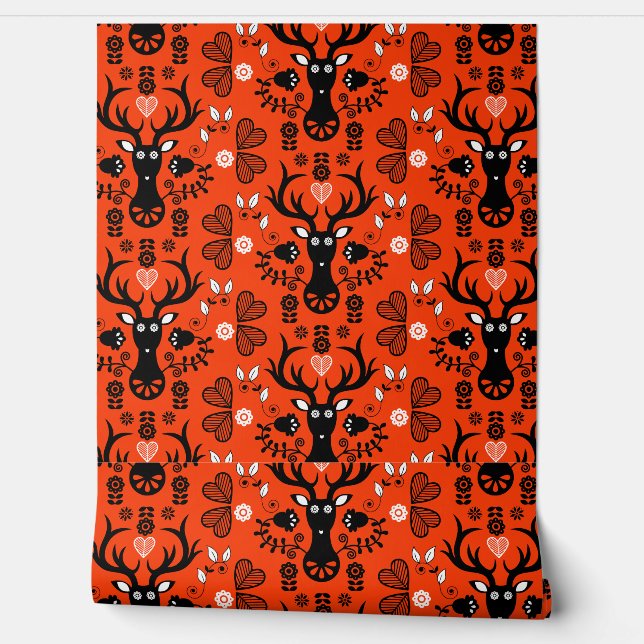 Papier Peint Cerf d'art populaire scandinave (Déroulement)