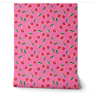Papier Peint Cerises de Berry Retro jetées sur rose chaud - Cui