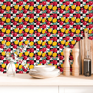 Papier Peint Cerisier Rétro Citron Carreaux