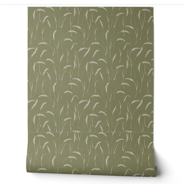 Papier Peint Champ d'herbe sauvage sur Sage Green (Déroulement)