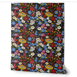 Papier Peint Champignon Floral Fantaisiste à Décoller et Coller