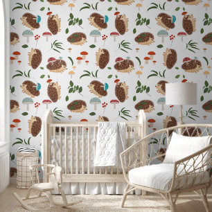Papier Peint Champignons de Hérisson Mignon Forêt de Bois Anima