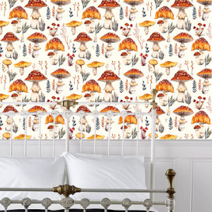 Papier Peint Champignons Orange Clair Cottagecore