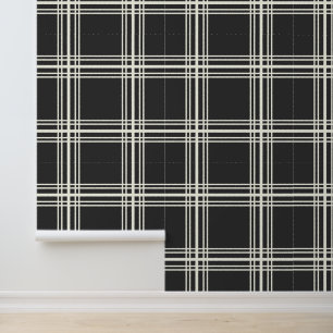 Papier Peint Charbon foncé tendance noir ivoire blanc lignes de