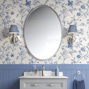 Papier Peint Charme Floral français - Bleu et Hors Blanc - Fran