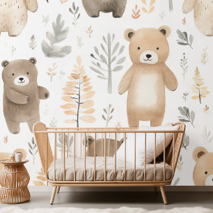 Papier Peint Charming Bois Bear Aquarelle