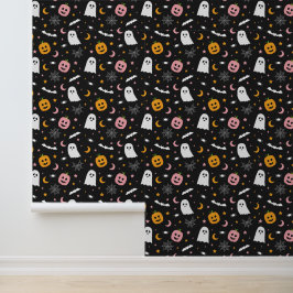 Papier Peint Chat-araignée Citrouille rose et orange d'Hallowee