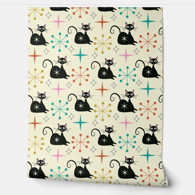 Papier Peint Chat atomique noir du milieu du siècle avec Starbu (Déroulement)