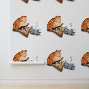 Papier Peint Chat et Souris Jouant aux Échecs Drôle