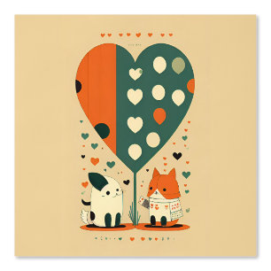 Papier Peint Chat mignon et chien avec ballon de coeur