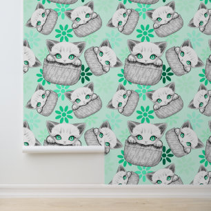 Papier Peint Chat mignon et joueur sortant d'une poche