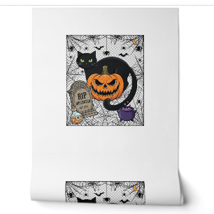 Papier Peint Chat noir de l'Halloween déchiré Citrouille Pierre