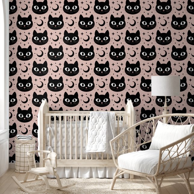 Papier Peint Chats noirs mignons et Halloween céleste (Enfants)