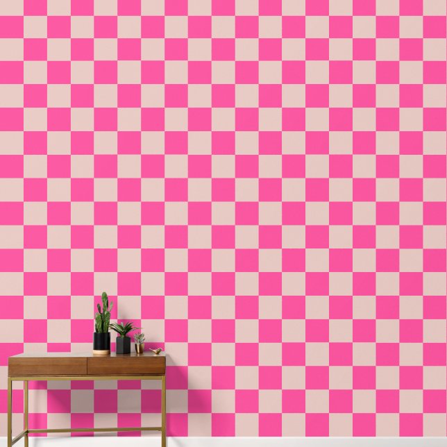 Papier Peint Check Coral Pink Checkered Pattern Checkerboard (Couloir)