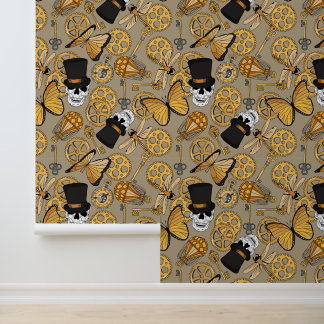 Papier Peint Cheques de Steampunk Top Chapeaux Engrenages Motif