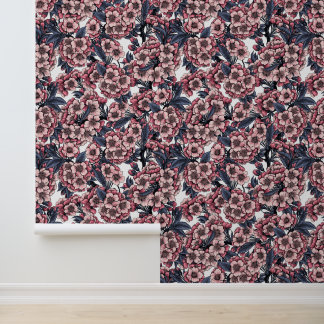 Papier Peint Cherry blossom in pink and blue