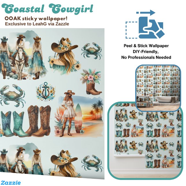 Papier Peint Cheval Coastal Cowgirl Ancres Surf do-it-yourself  (Créateur téléchargé)