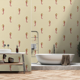 Papier Peint Cheval de mer rouge Vintage moderne en beige