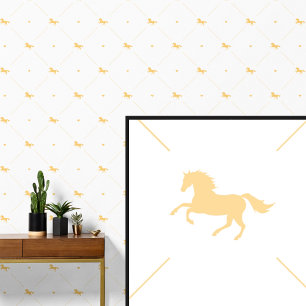Papier Peint Cheval d'or jaune sur blanc