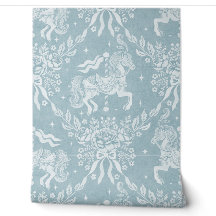 Chevaux de carrousel et fleurs Rococo bleu atténué