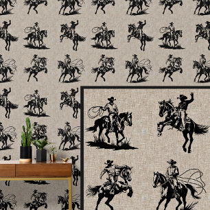 Papier Peint Chevaux de Rodéo Cowboys & Balades sur Beige