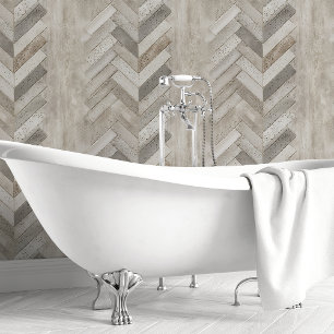 Papier Peint Chevron et Herringbone en Béton Neutre