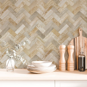 Papier Peint Chevrons Herringbone Beige et Crème