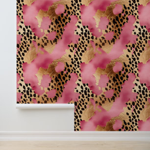 Papier Peint Chic Abstrait Black Gold Pink Leopard
