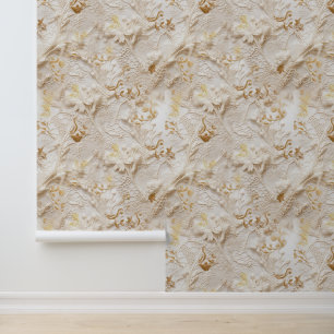 Papier Peint Chic, Elegant Crèmes & cuir texture fleur look