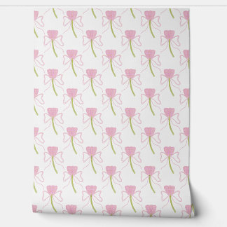 Papier Peint Chic Pink Bow & Flower Watercolor Pattern Wallpa
