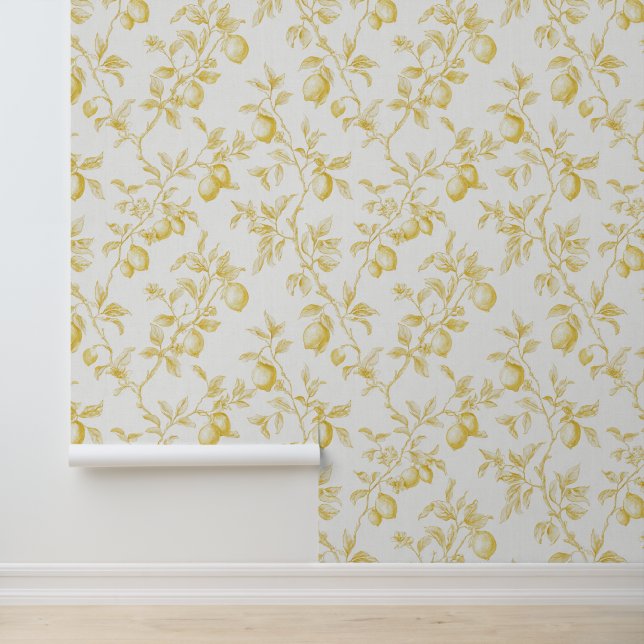 Papier Peint Chic Yellow White Lemons (Application)