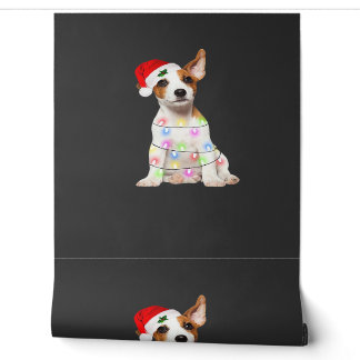 Papier Peint chien Jack Russell Santa Noël Arbre Lumières Xmas