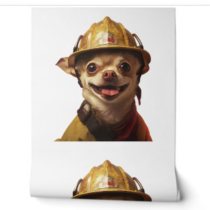Papier Peint Chien portant un casque de pompier rouge