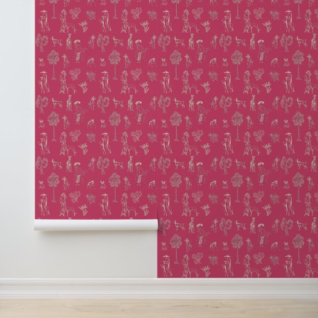 Papier Peint Chiens Lady Toile de Jouy Couleur rose foncé (Application)