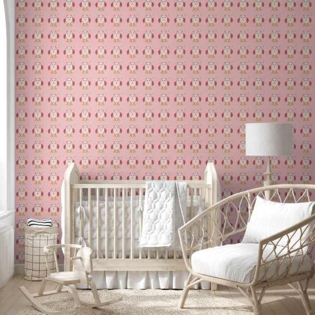 Papier Peint Chouette Bébé Rose Cute Patterned (Enfants)