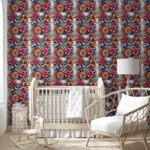 Papier Peint Chouette majestueuse et lisses florales