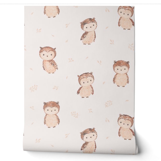 Papier Peint Chouettes d'aquarelle mignonnes dans les tons terr (Déroulement)