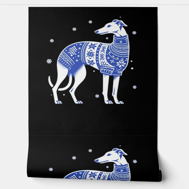 Papier Peint Christmas Greyhound Dog Wearing an Ugly Sweater Bl (Déroulement)