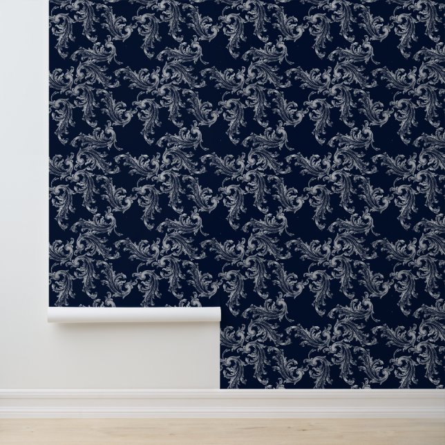 Papier Peint Christmas Navy Bow Velvet Pattern (Application)